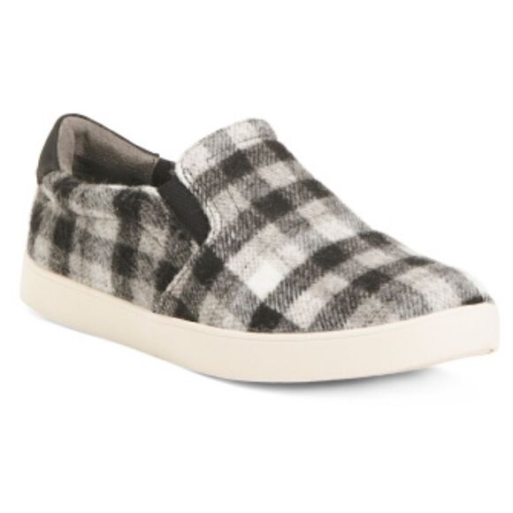 Dr Scholls Madison Flannel Slip On Sneakers Black White 8 NIB - Picture 1 of 11